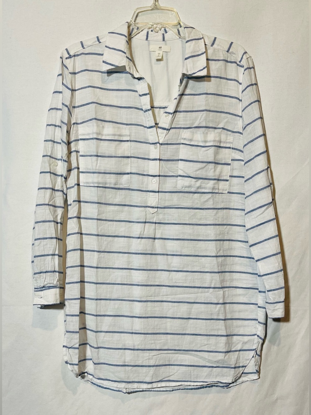 H&M L.O.G.G. Blue White Striped Cotton Tunics Shirt Dress Size 6
